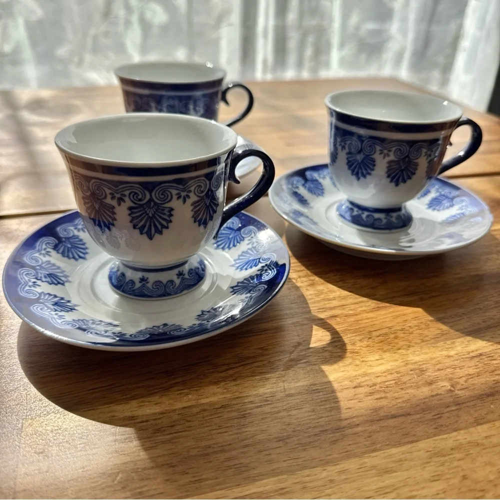 Bombay Porcelain Fine China 8 piece Blue White Set Cream Sugar Teacups